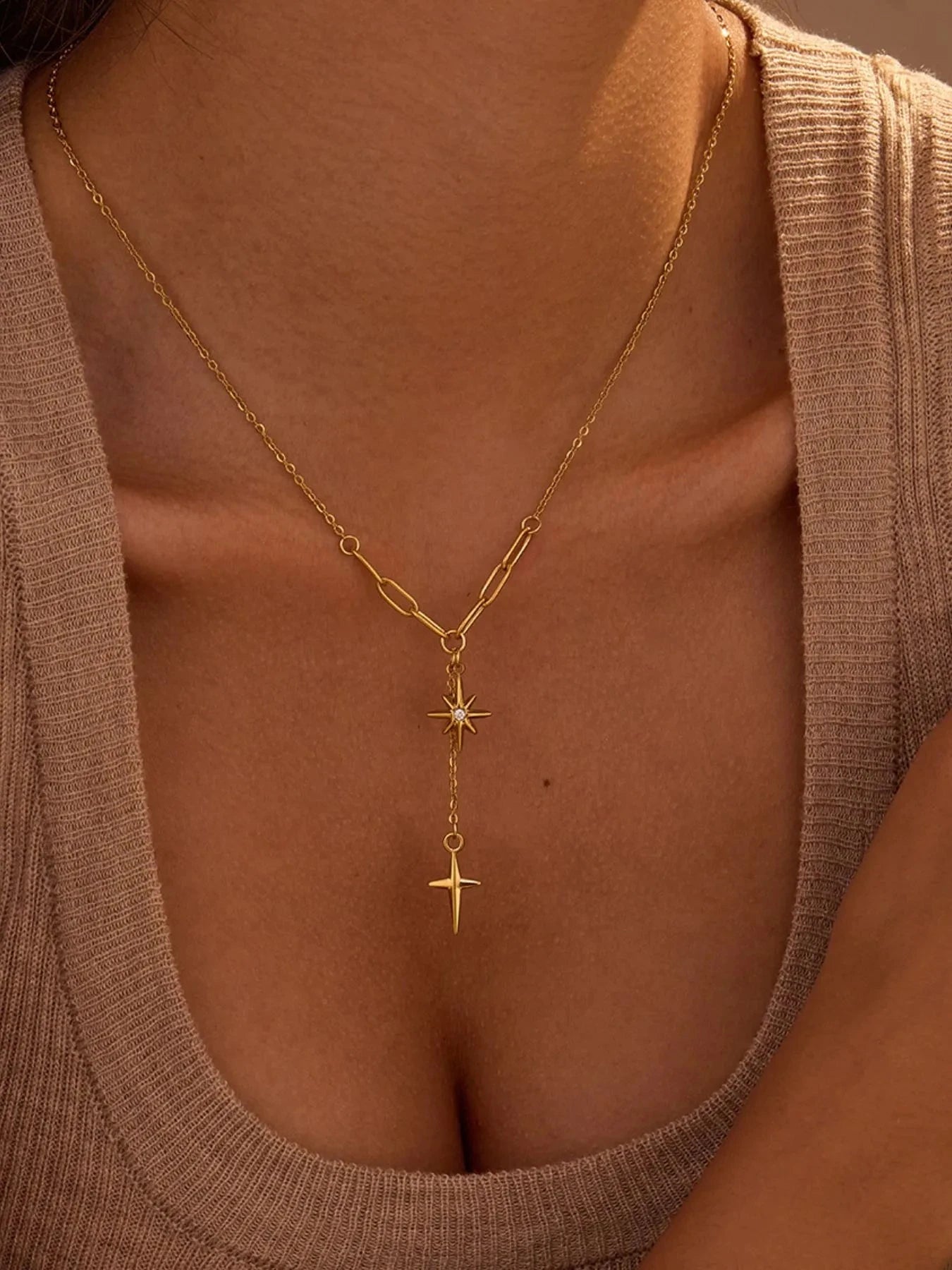 18K Gold-Plated Star Cross Pendant Necklace
