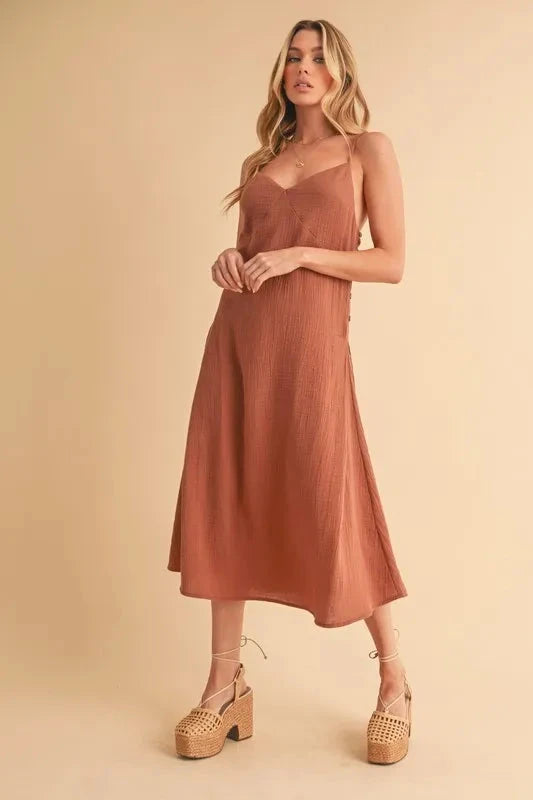 Aemi+Co Side Button Midi Cami Dress