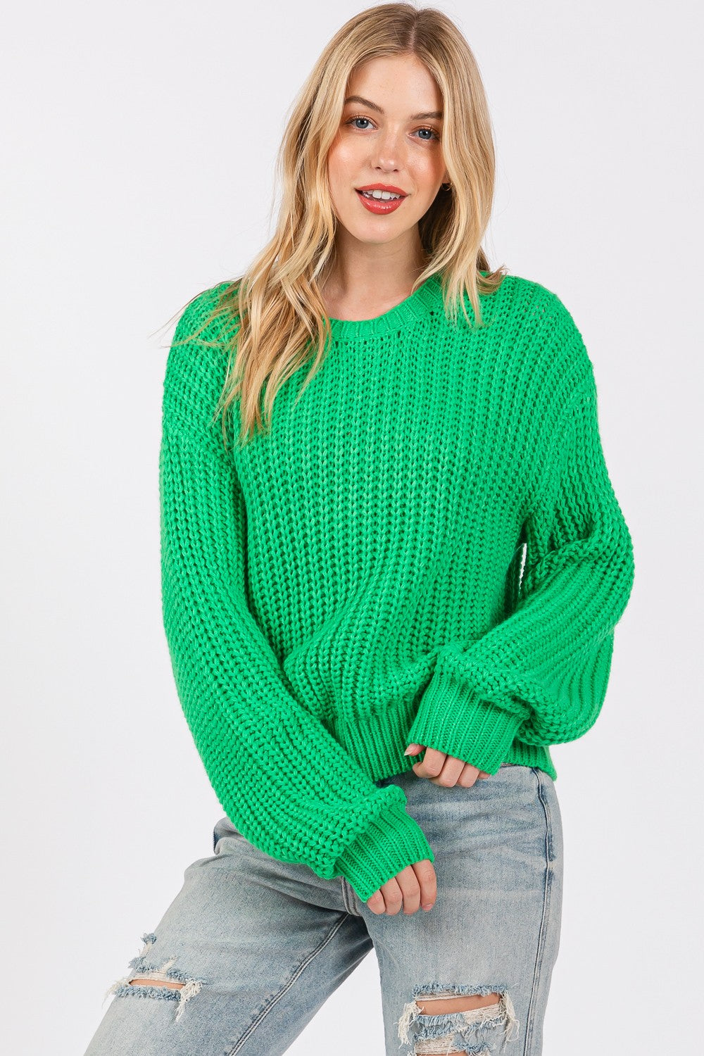 SAGE + FIG Round Neck Drop Shoulder Sweater - Laazaar