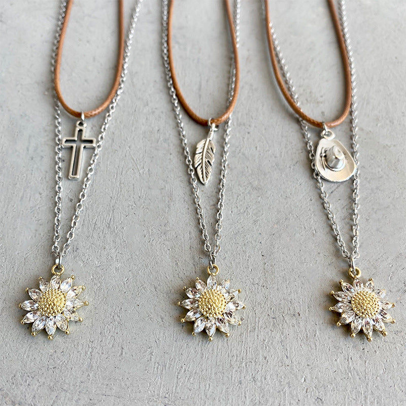 Sunflower Pendant Necklace Set - Laazaar