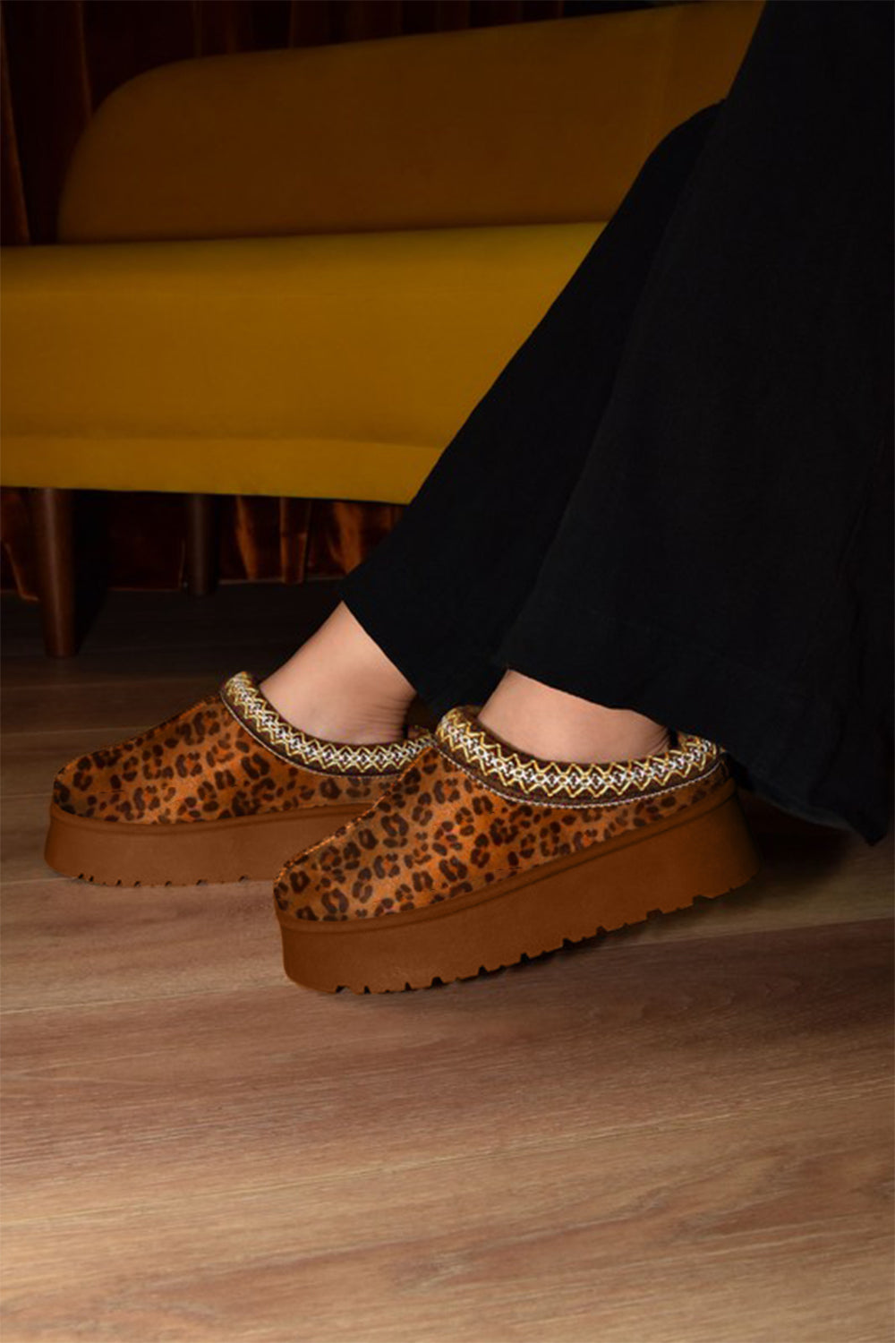 WILD DIVA Embroidered Trim Round Toe Platform Boots - Laazaar