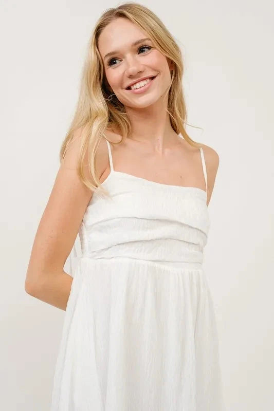 And The Why Ruched Front Smocked Back Babydoll Mini Dress