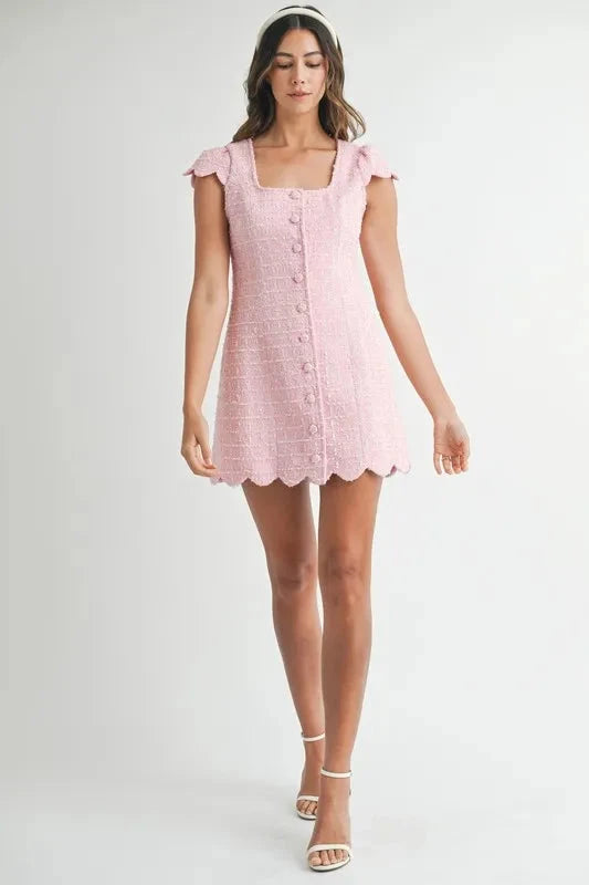 MABLE Tweed Scallop Hem Line Mini Dress
