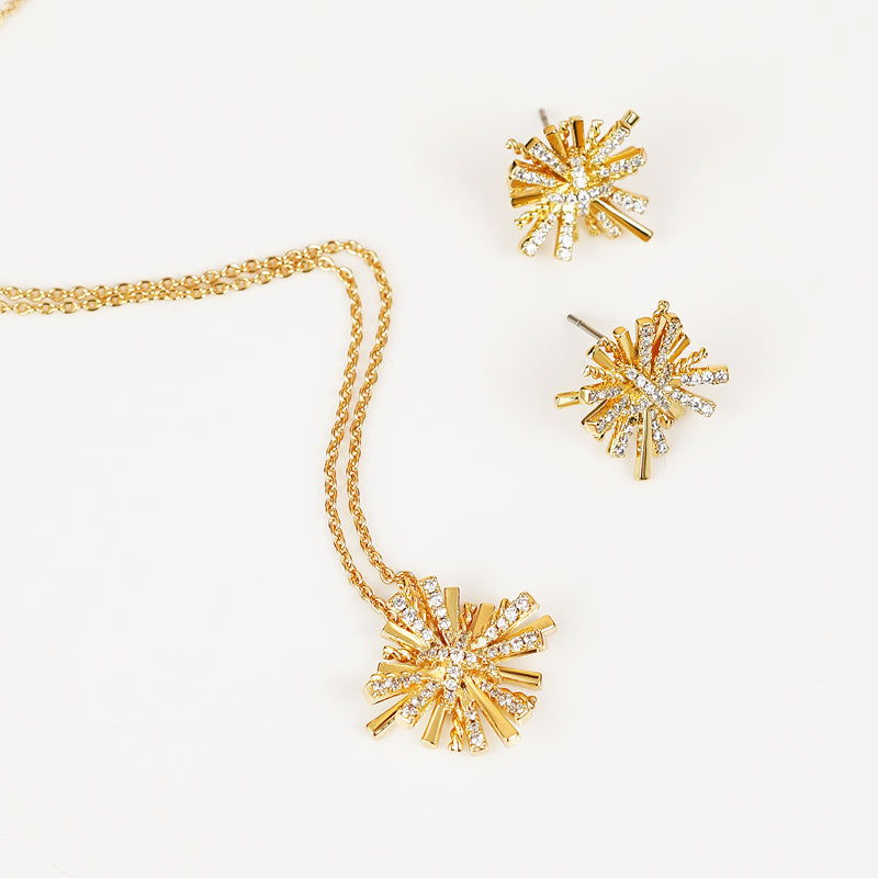 Starburst Gold-Plated Earrings and Necklace Set - Laazaar