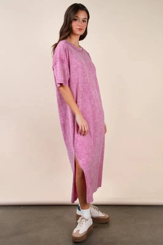 VERY J Plus Size Mineral Washed Casual Comfy Midi Dress