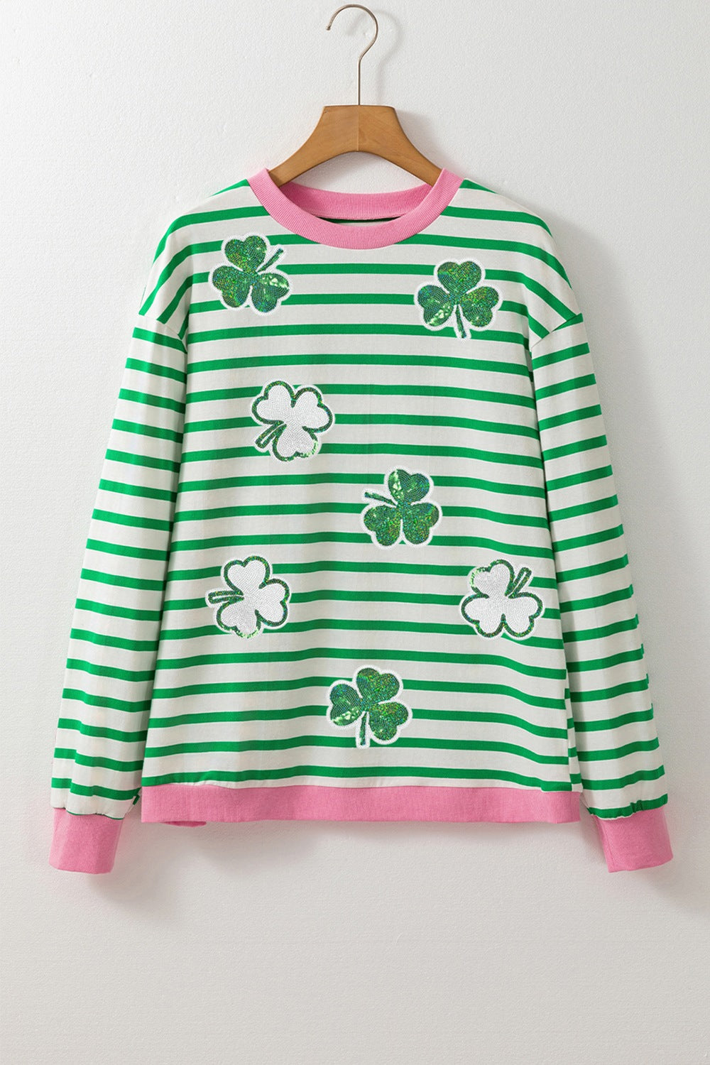 Striped Lucky Clover Long Sleeve Sweatshirt - Laazaar