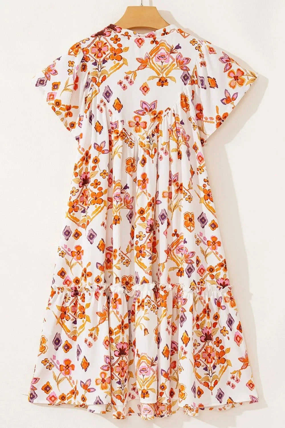 Printed Tie Neck Cap Sleeve Mini Dress