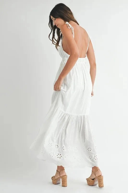 MABLE Eyelet Lace Maxi Dress with Side Strap Details