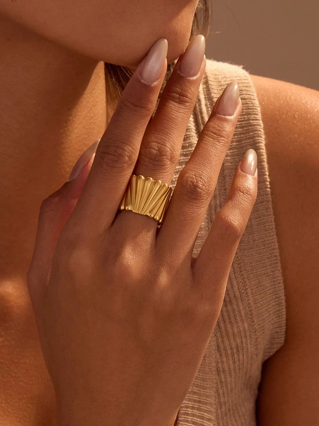18K Gold-Plated Wide Band Statement Ring