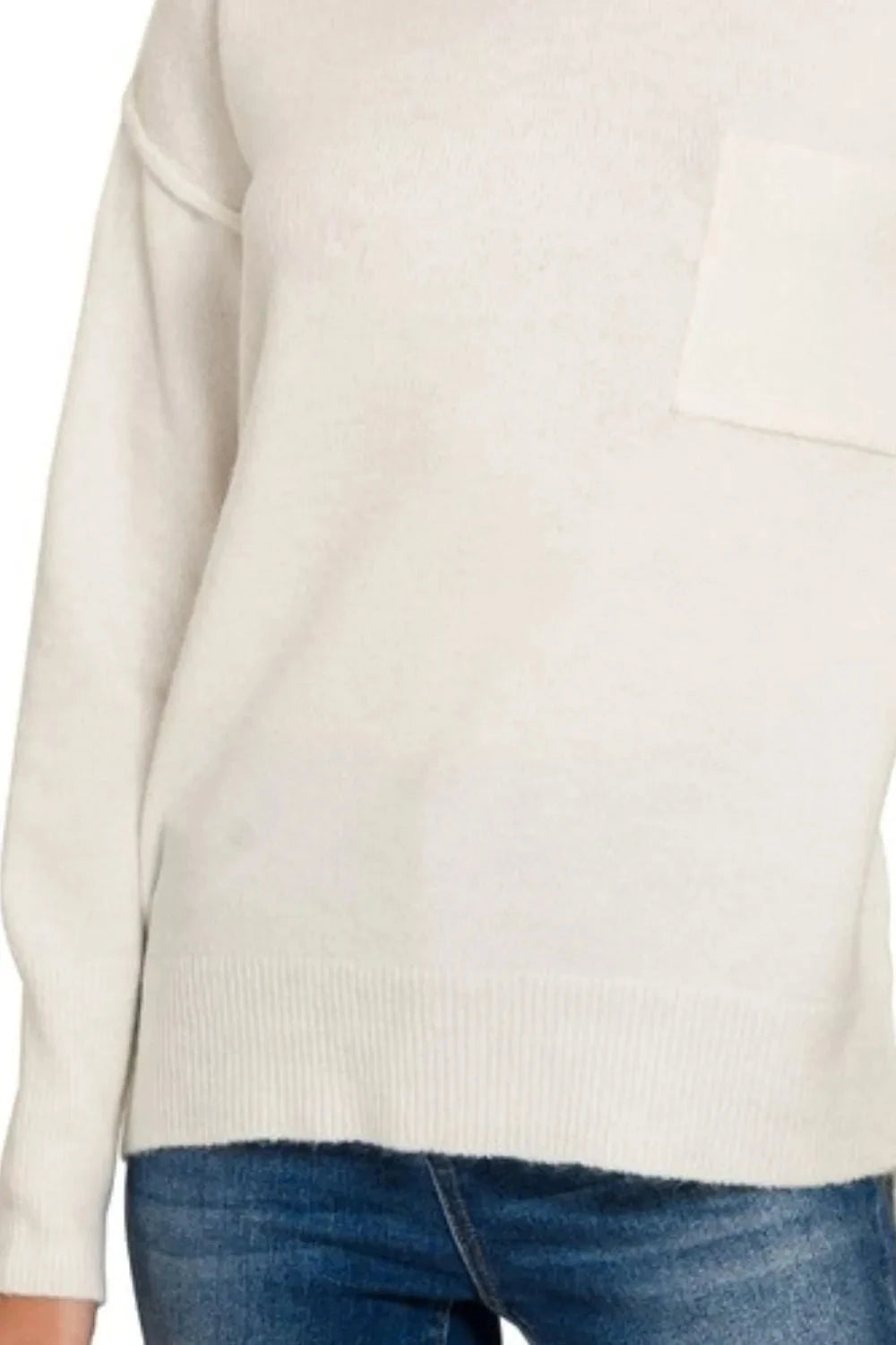 Zenana Melange Hi-low Hem Round Neck Sweater