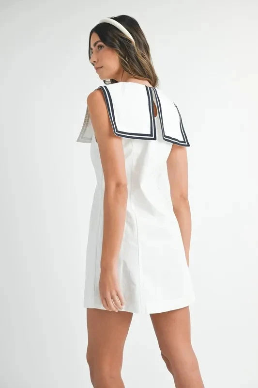 MABLE Contrast Piping Square Sailor Collar Mini Dress