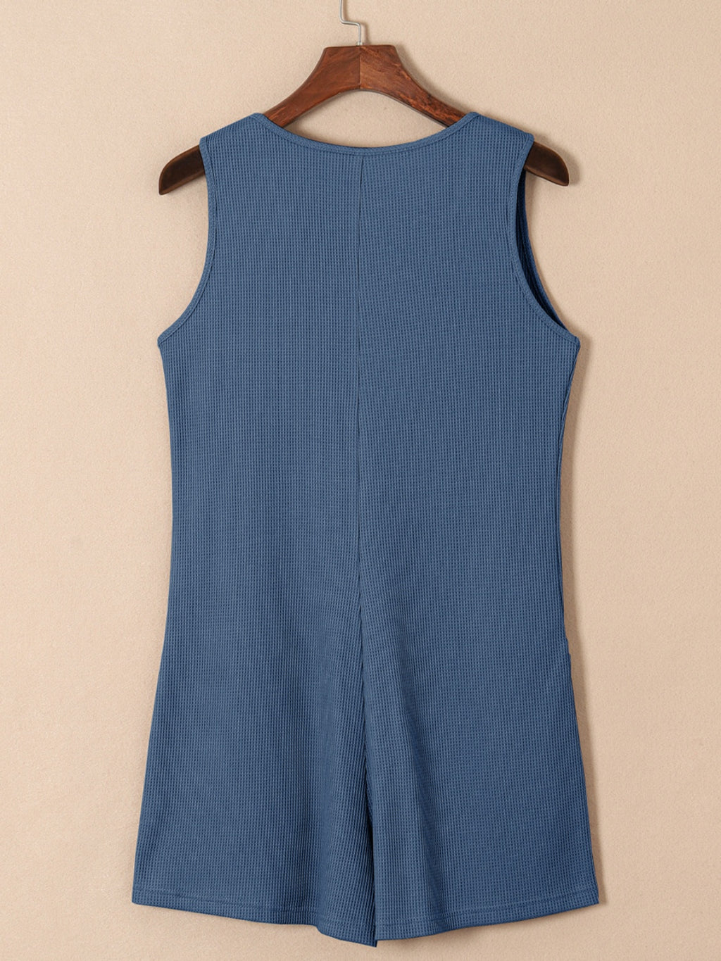 Waffle-Knit Half Button Sleeveless Romper with Pockets - Laazaar