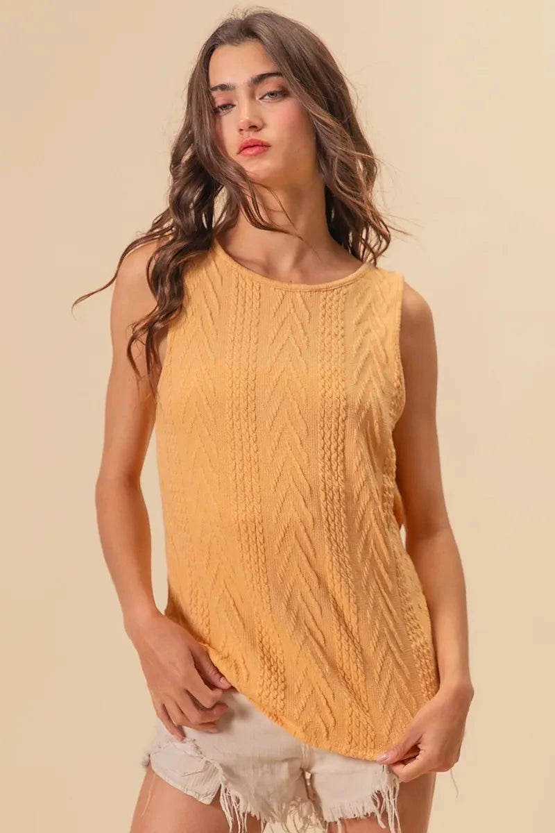 BiBi Textured Sweather Knit Twist Back Sleeveless Top