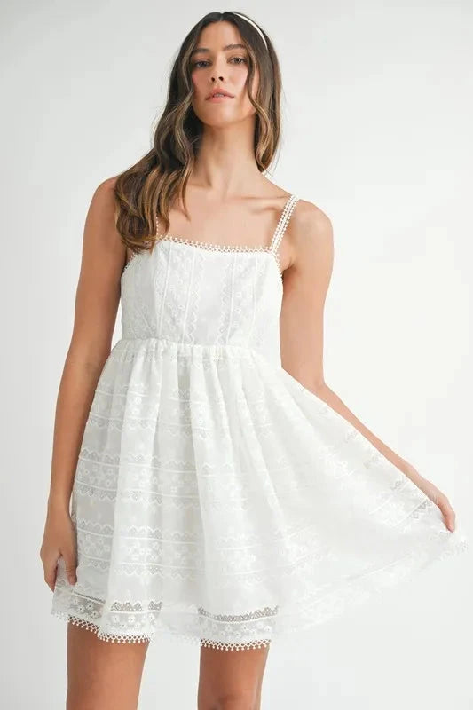 MABLE Eyelet Lace Babydoll Mini Cami Dress