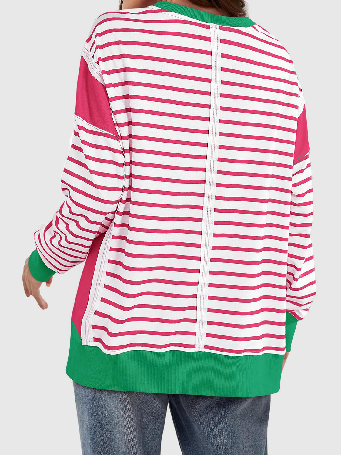 Slit Exposed Seam Striped Long Sleeve Sweatshirt - Laazaar