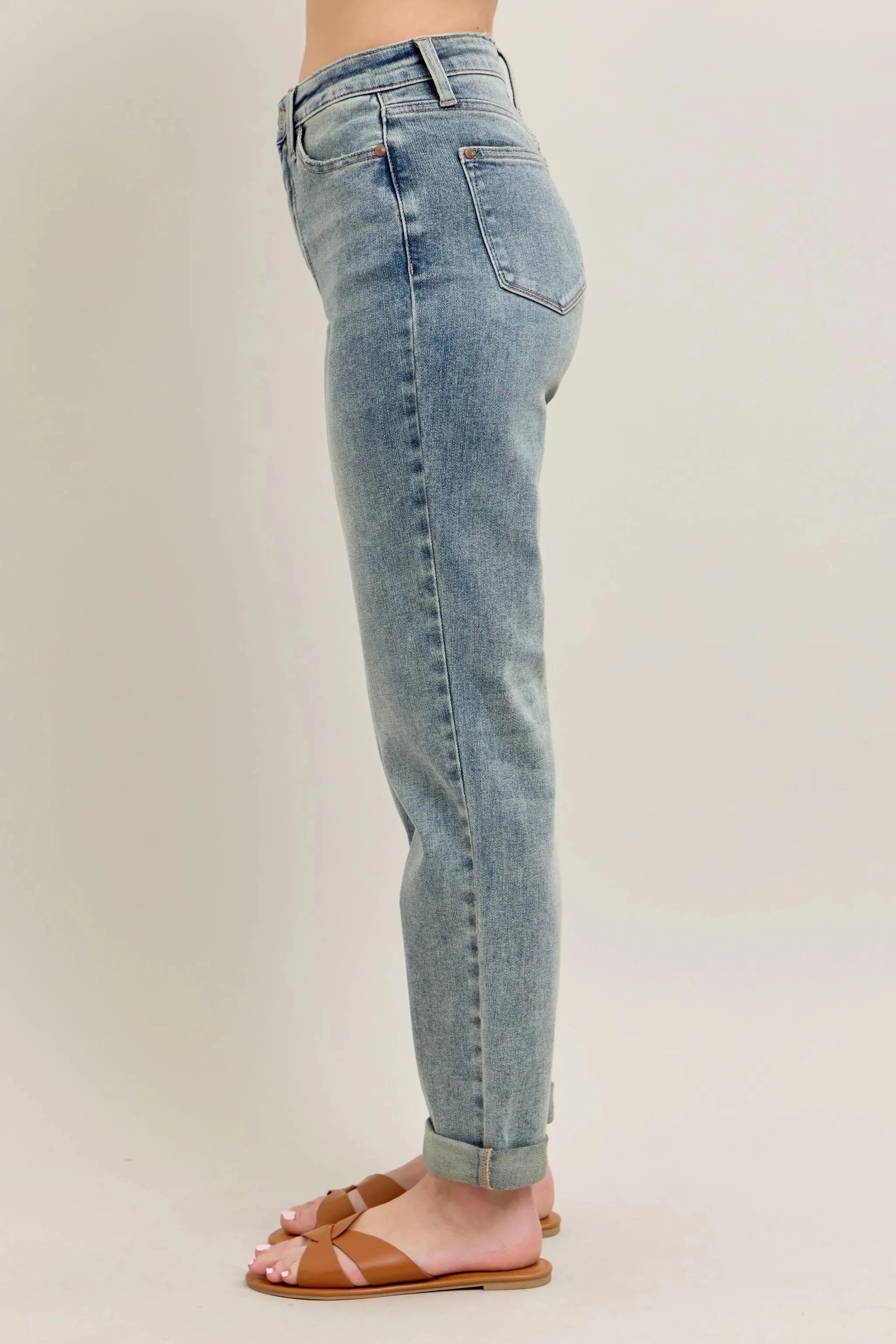 Judy Blue Full Size Hw Vintage Wash Double Roll Cuff Bf Jeans Plus Size