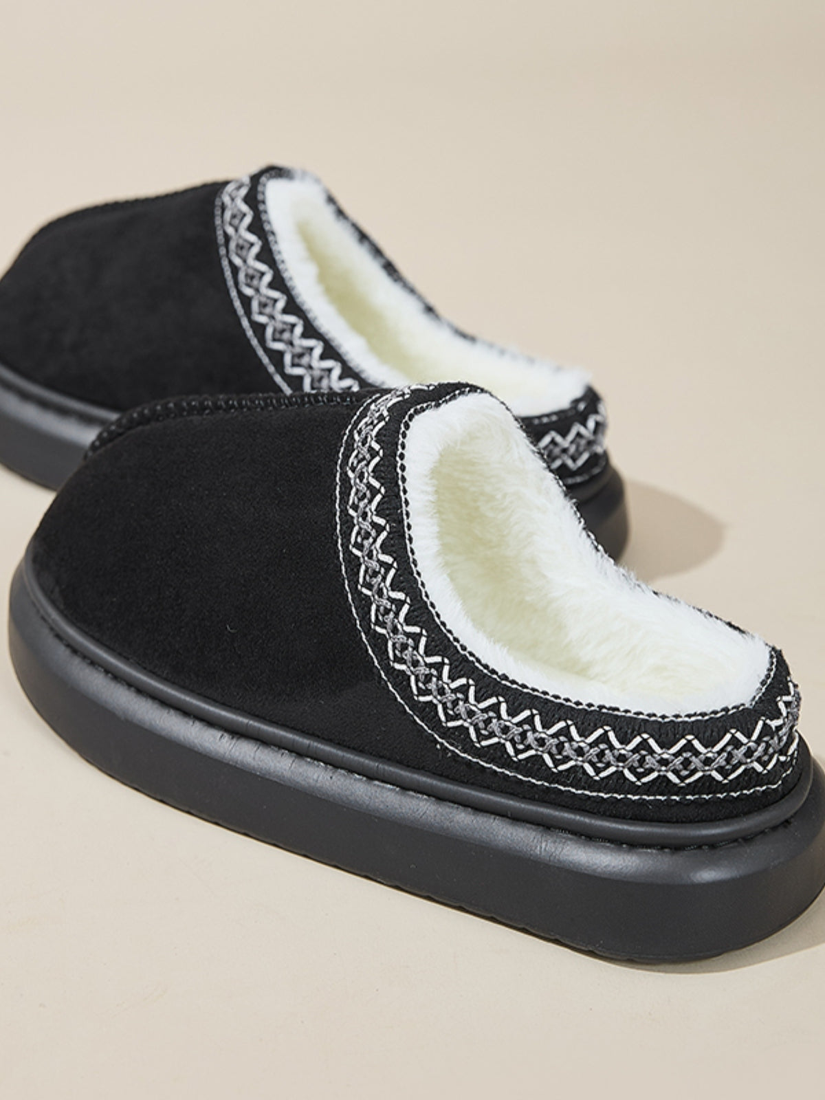 Faux Fur Suede Platform Slippers - Laazaar