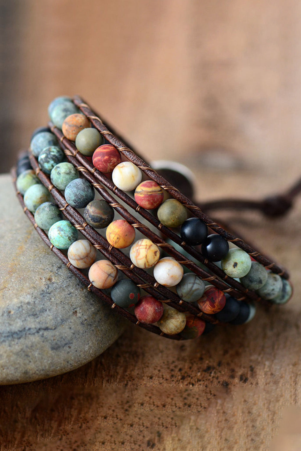 Handmade Triple Layer Beaded Agate Bracelet - Laazaar