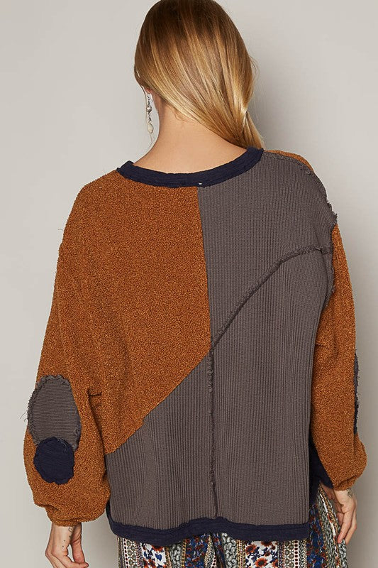 POL Color Block Half Zip Dropped Shoulder Sweatshirt - Laazaar