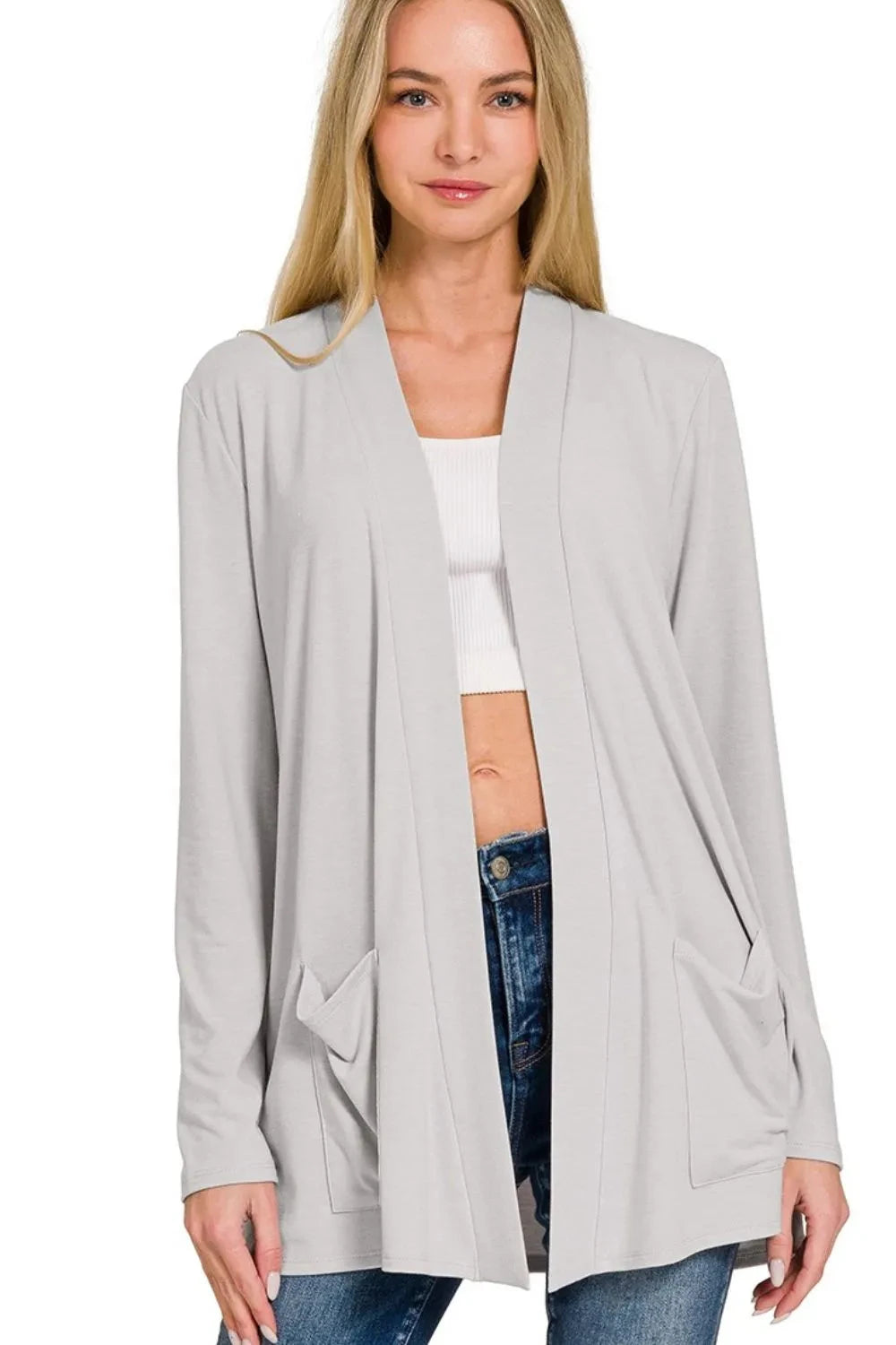 Zenana Slouchy Lightweight Open Front Pocket Cardigan