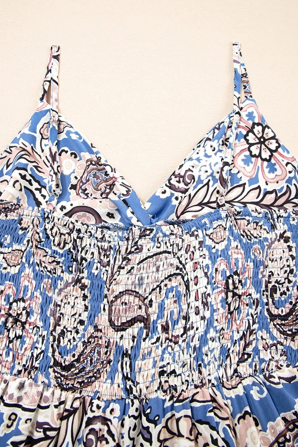 Paisley Print Twist Detail Smocked Back Spaghetti Straps Dress