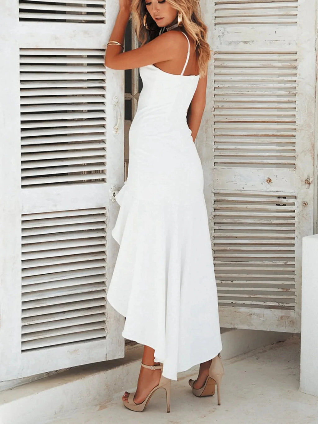 High-Low Ruffled Hem Midi Cami Dress
