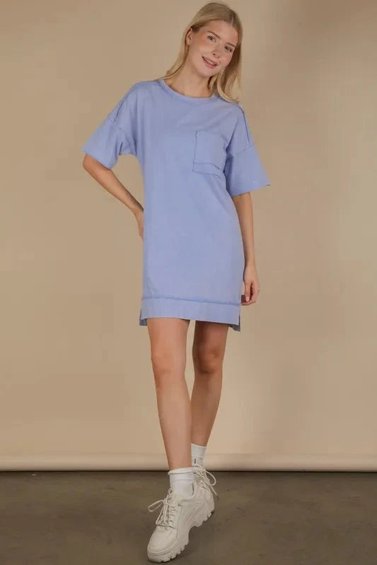 VERY J Plus Size Mineral Washed Knit Shift Mini Dress