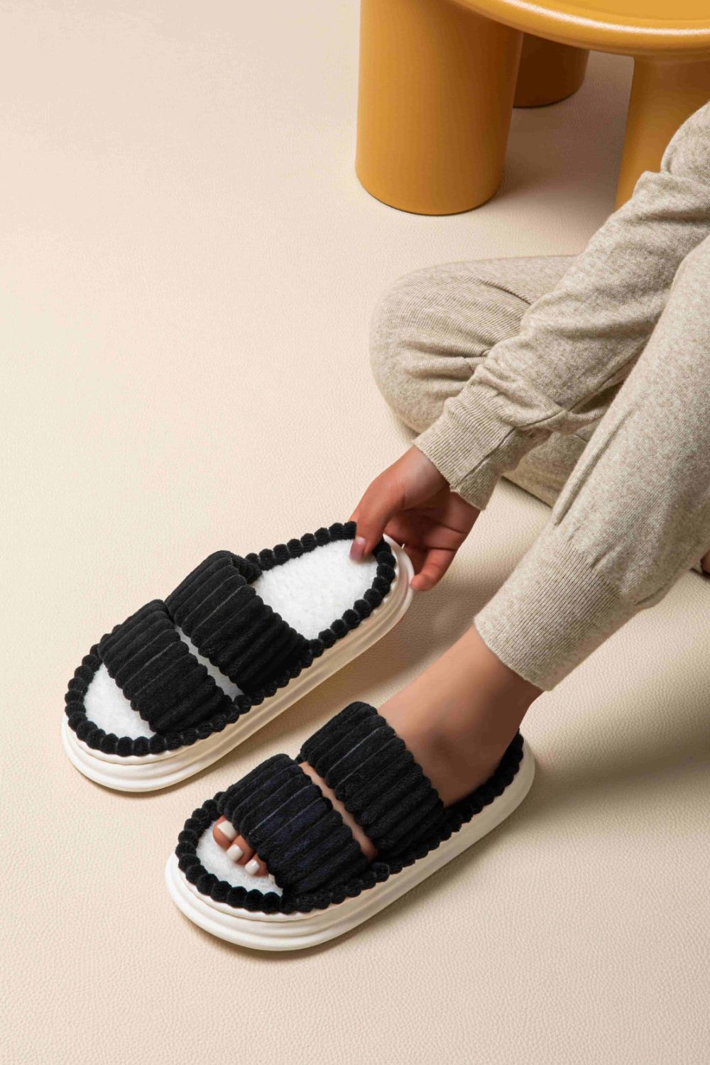 Open Toe Fluff Platform Slippers - Laazaar
