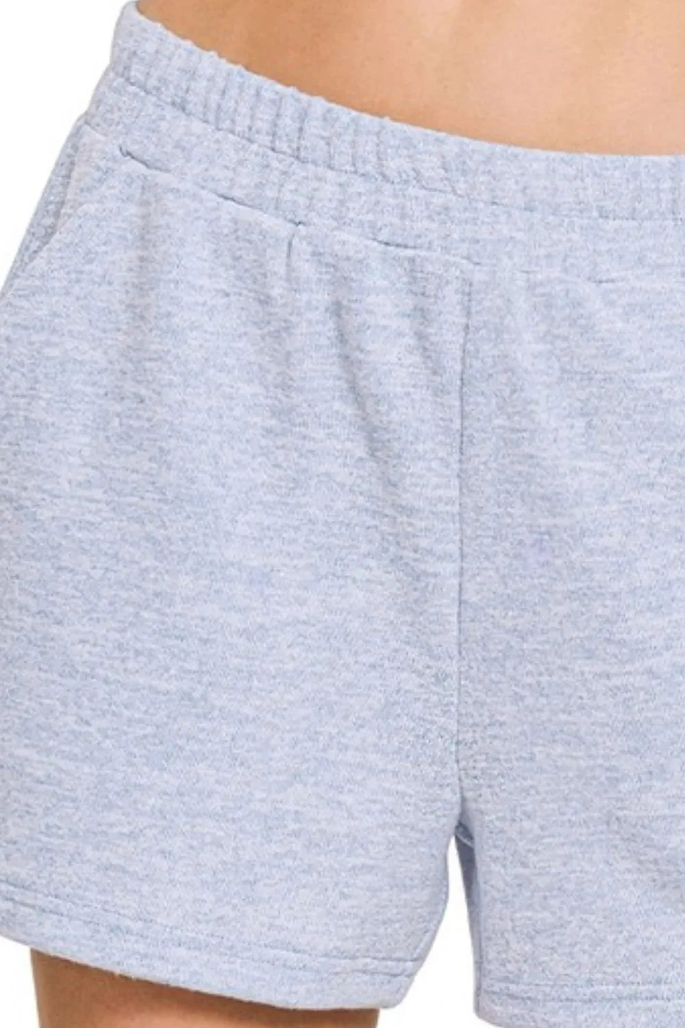 Zenana Soft Melange Hacci Elastic Waist Band Shorts