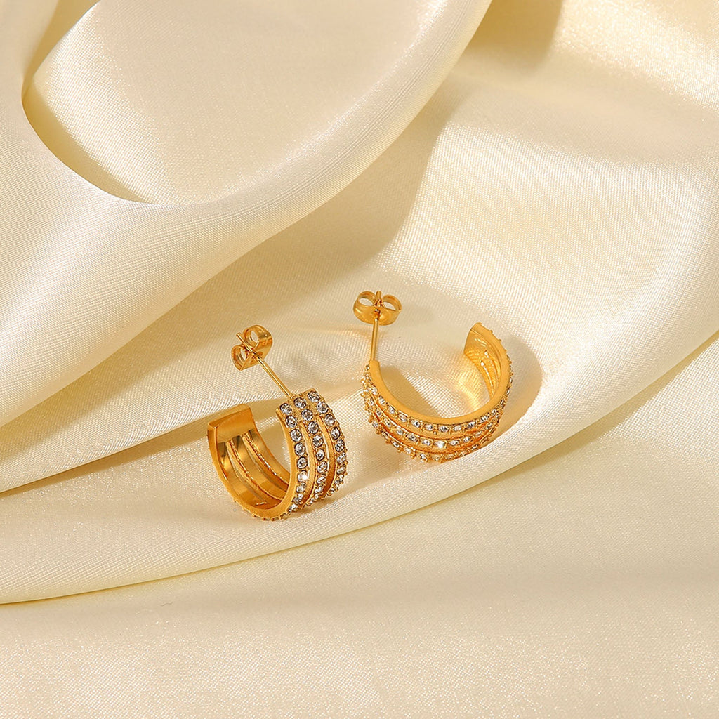 Stainless Steel Inlaid Zircon C-Hoop Earrings - Laazaar