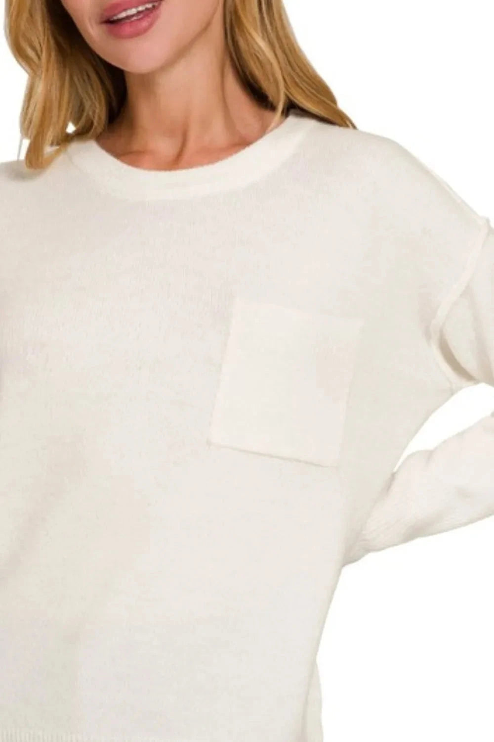 Zenana Melange Hi-low Hem Round Neck Sweater