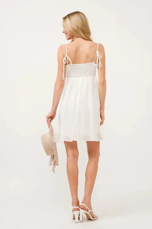 And The Why Ruched Front Smocked Back Babydoll Mini Dress