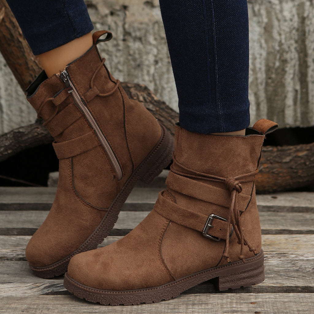 Suede Side Zip Round Toe Boots - Laazaar