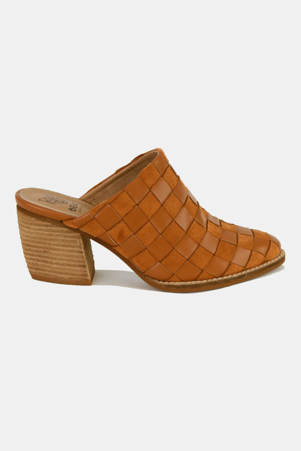 Beast Fashion Woven Checkerboard Block Heel Mule Shoes - Laazaar