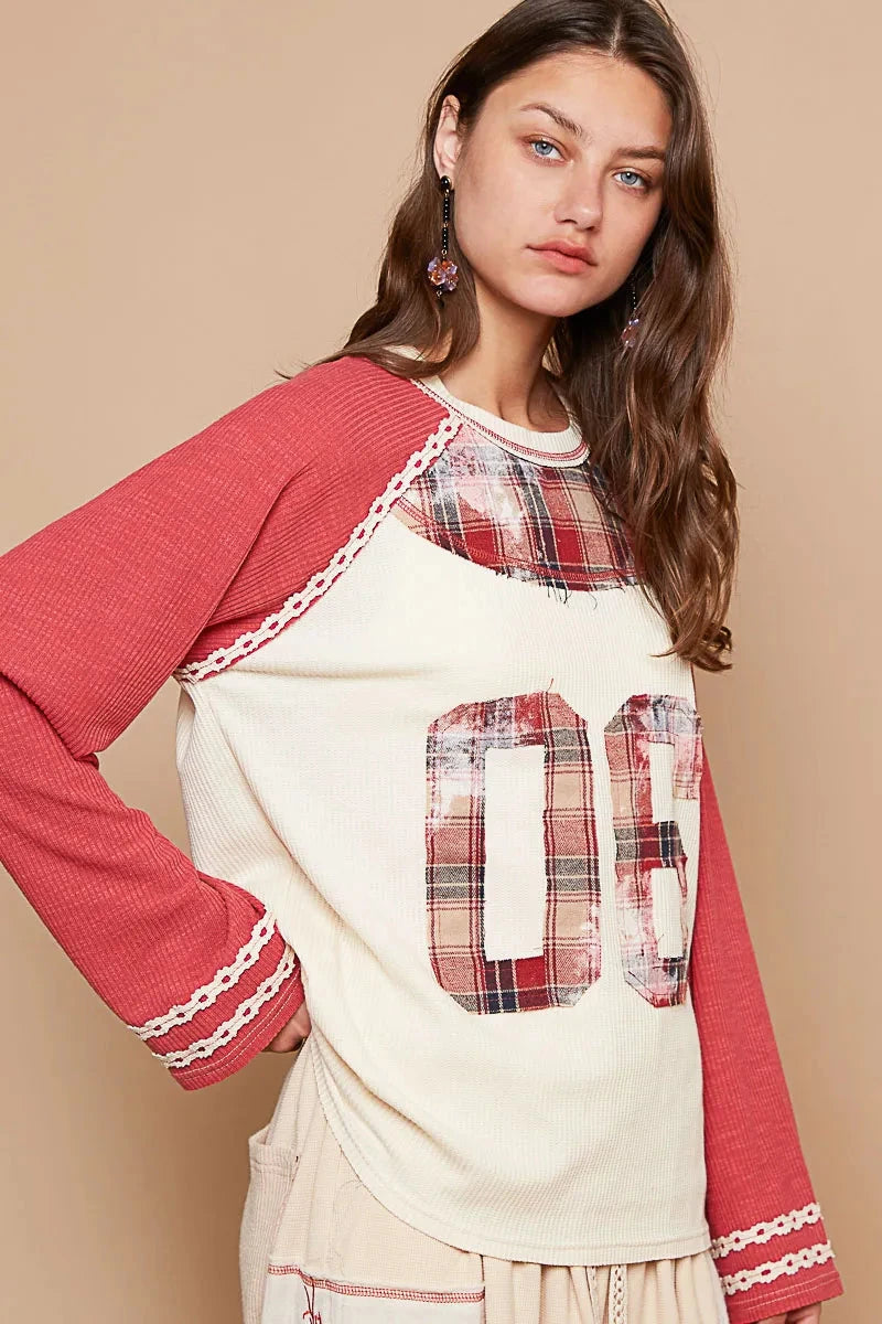 POL Plaid Number 06 Raglan Sleeve T-Shirt