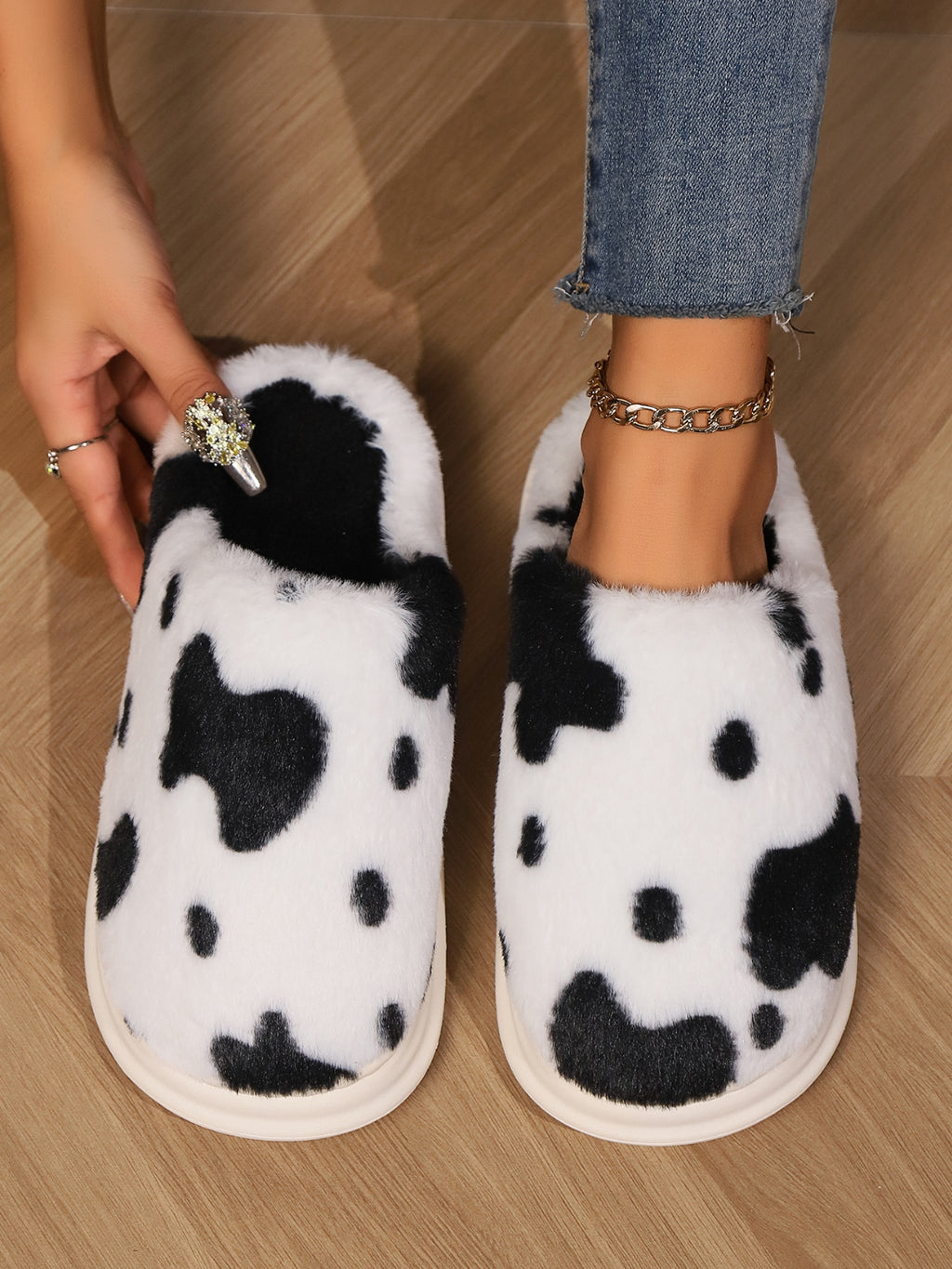 Animal Print Faux Fur Slippers - Laazaar
