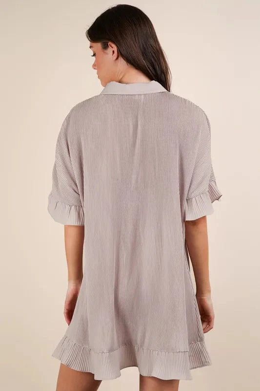 VERY J Pleated Detail Button Down Mini Dress