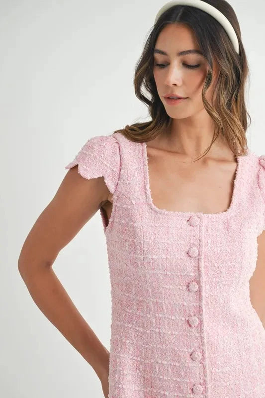 MABLE Tweed Scallop Hem Line Mini Dress