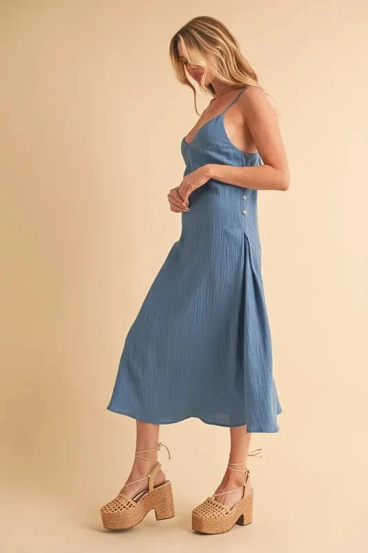 Aemi+Co Side Button Midi Cami Dress