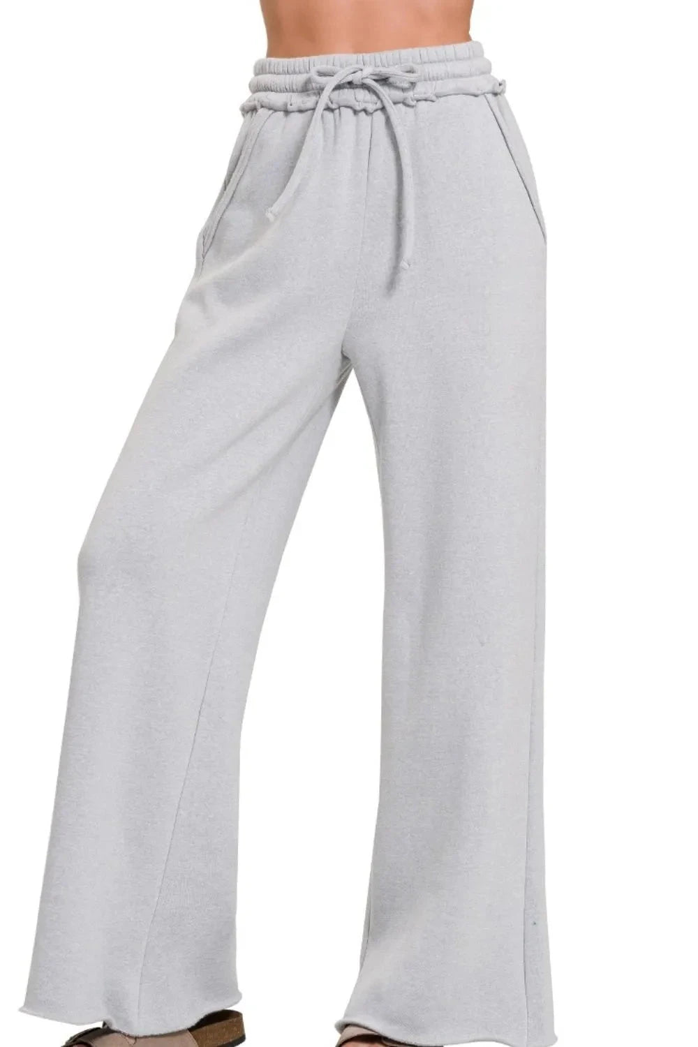 Zenana Fleece Exposed Seam Wide Leg Sweatpants