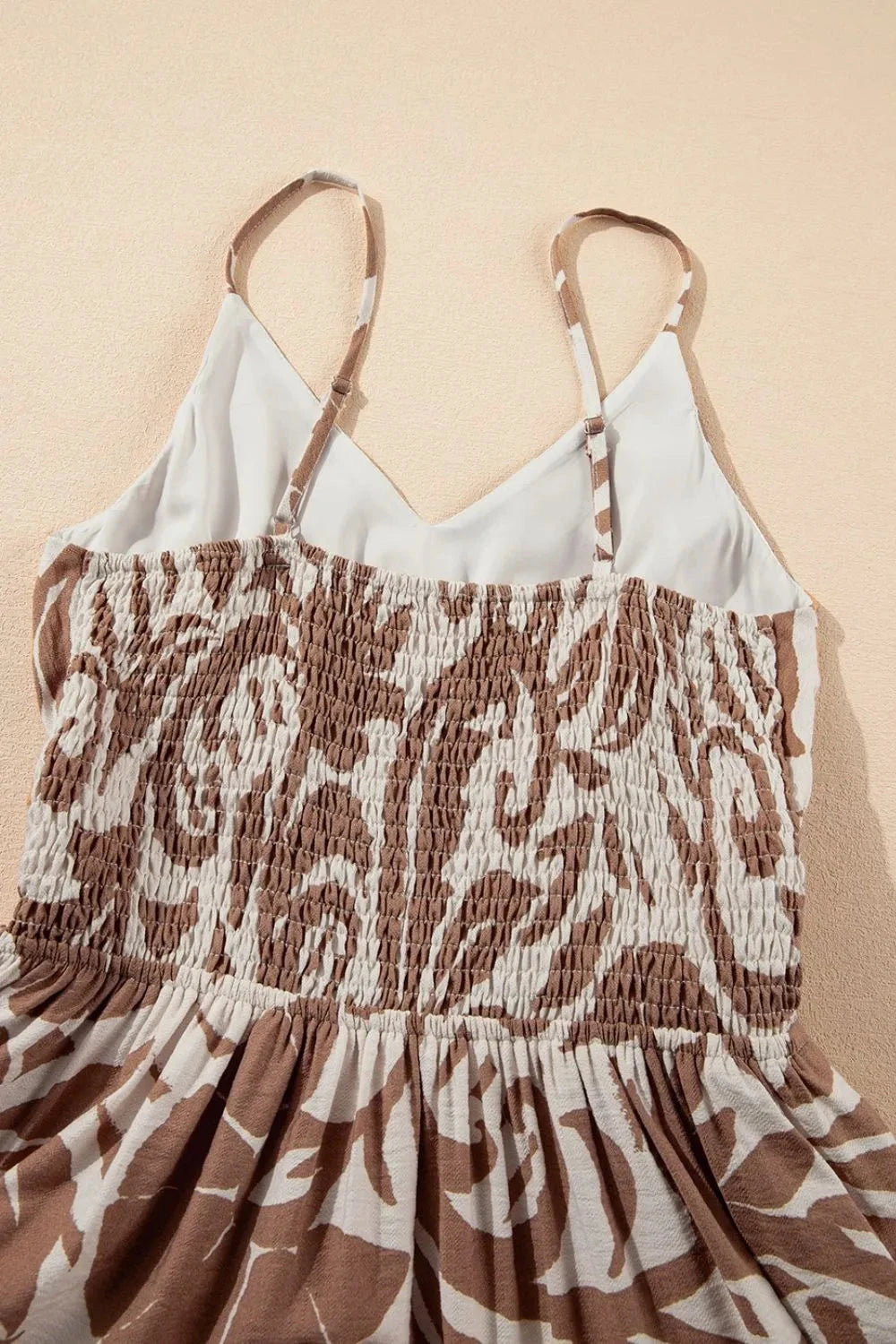 Floral Shirred High Waist Spaghetti Straps Dress