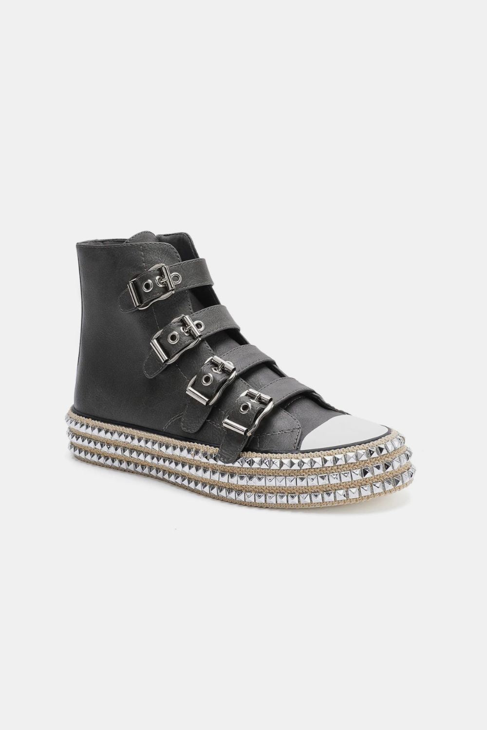 Beast Fashion Multi-Buckle Straps Studded Platform Sneakers - Laazaar