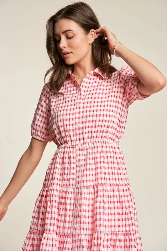 Davi & Dani Puff Short Sleeve Ruffle Shirt Dress