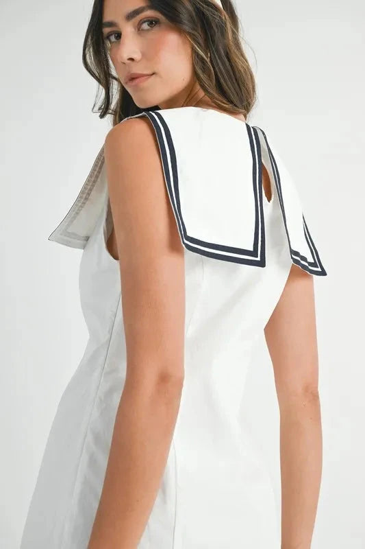 MABLE Contrast Piping Square Sailor Collar Mini Dress