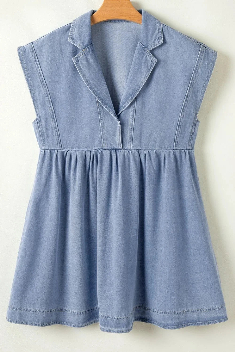 Lapel Neck Cap Sleeve Denim Babydoll Dress