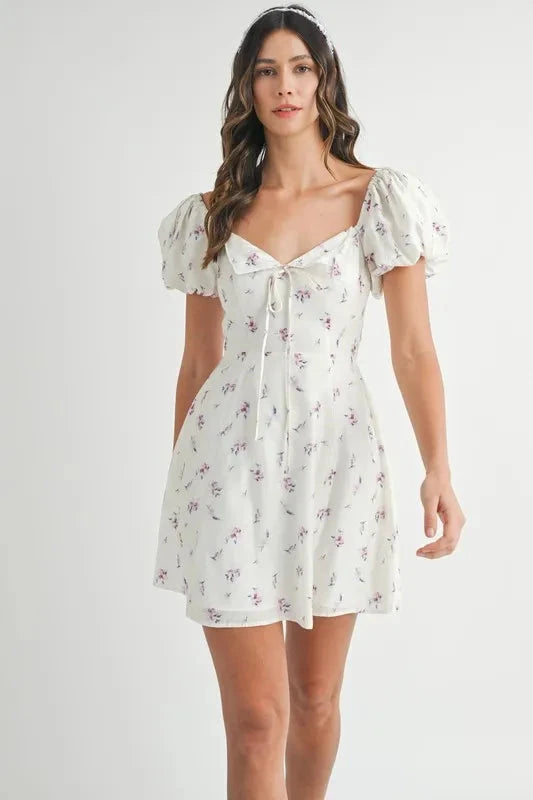 MABLE Floral Print Puff Sleeve Mini Dress