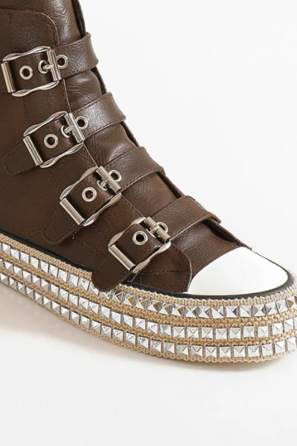 Beast Fashion Multi-Buckle Straps Studded Platform Sneakers - Laazaar