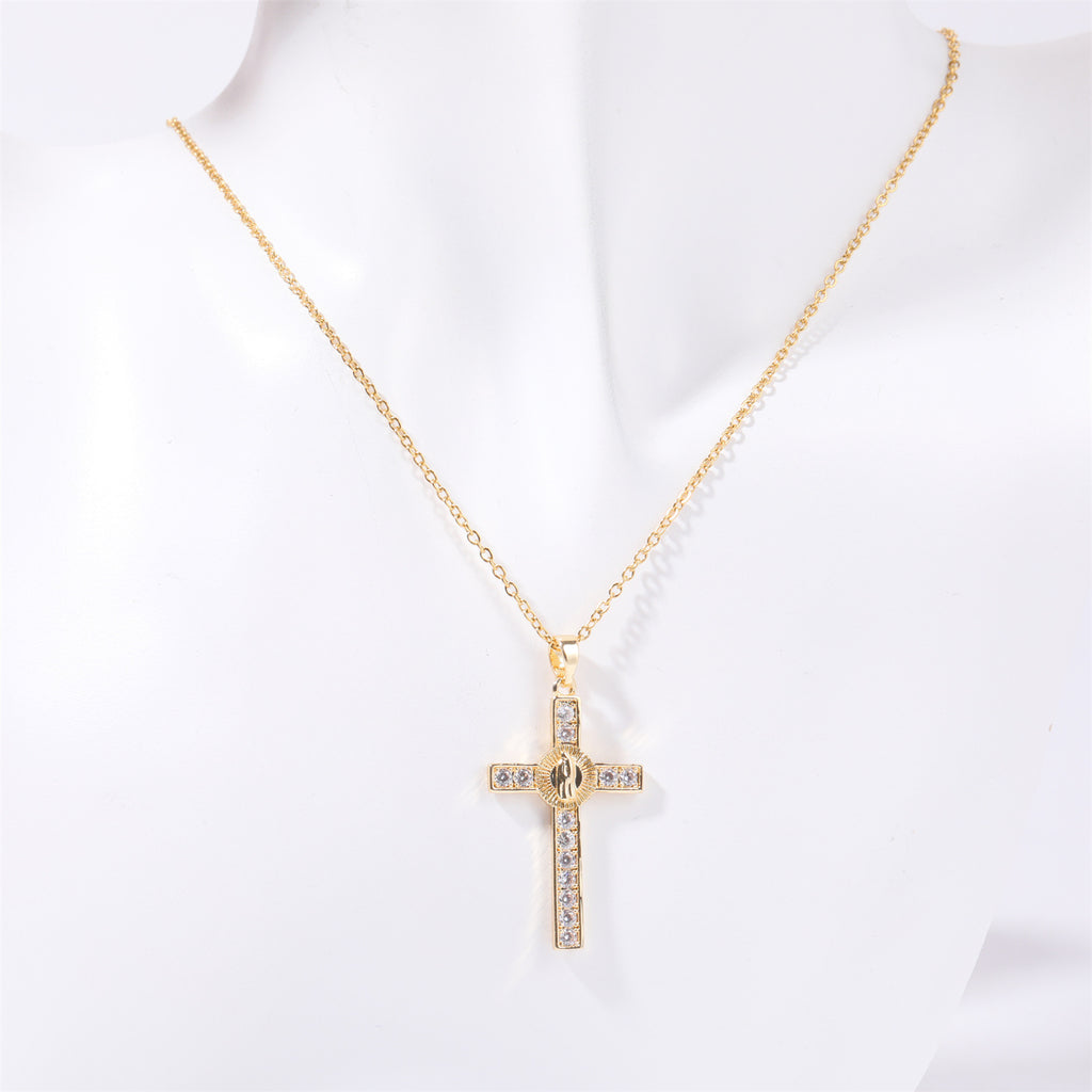 Stainless Steel Inlaid Zircon Cross Necklace - Laazaar