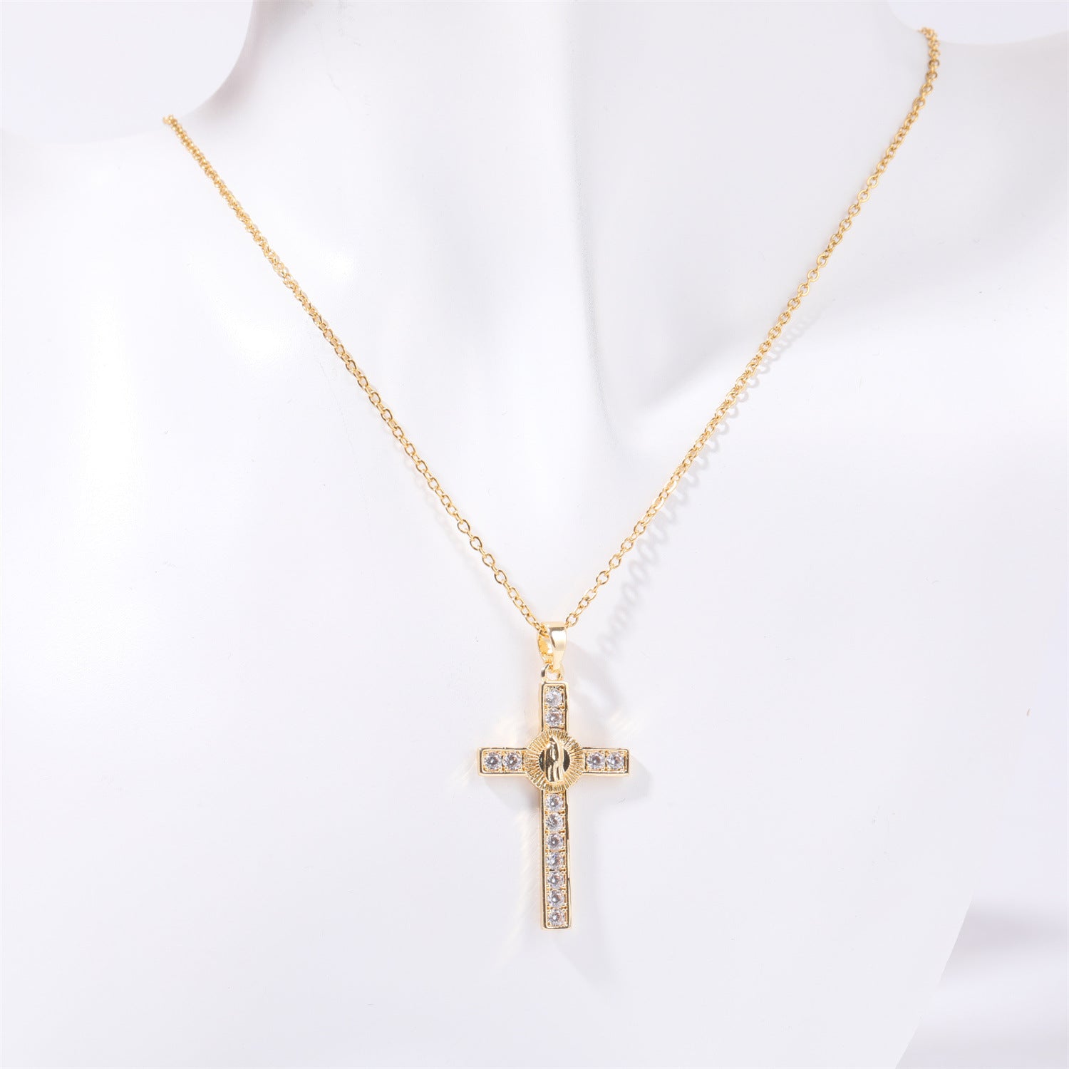 Stainless Steel Inlaid Zircon Cross Necklace - Laazaar