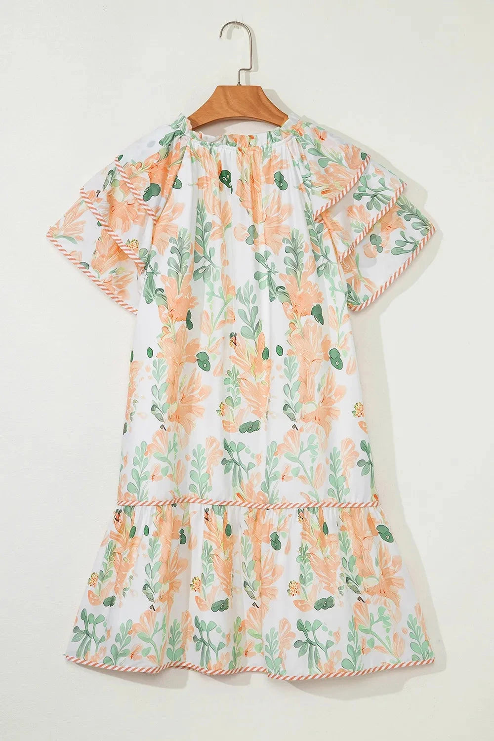 Floral Tie Neck Layered Short Sleeve Dress